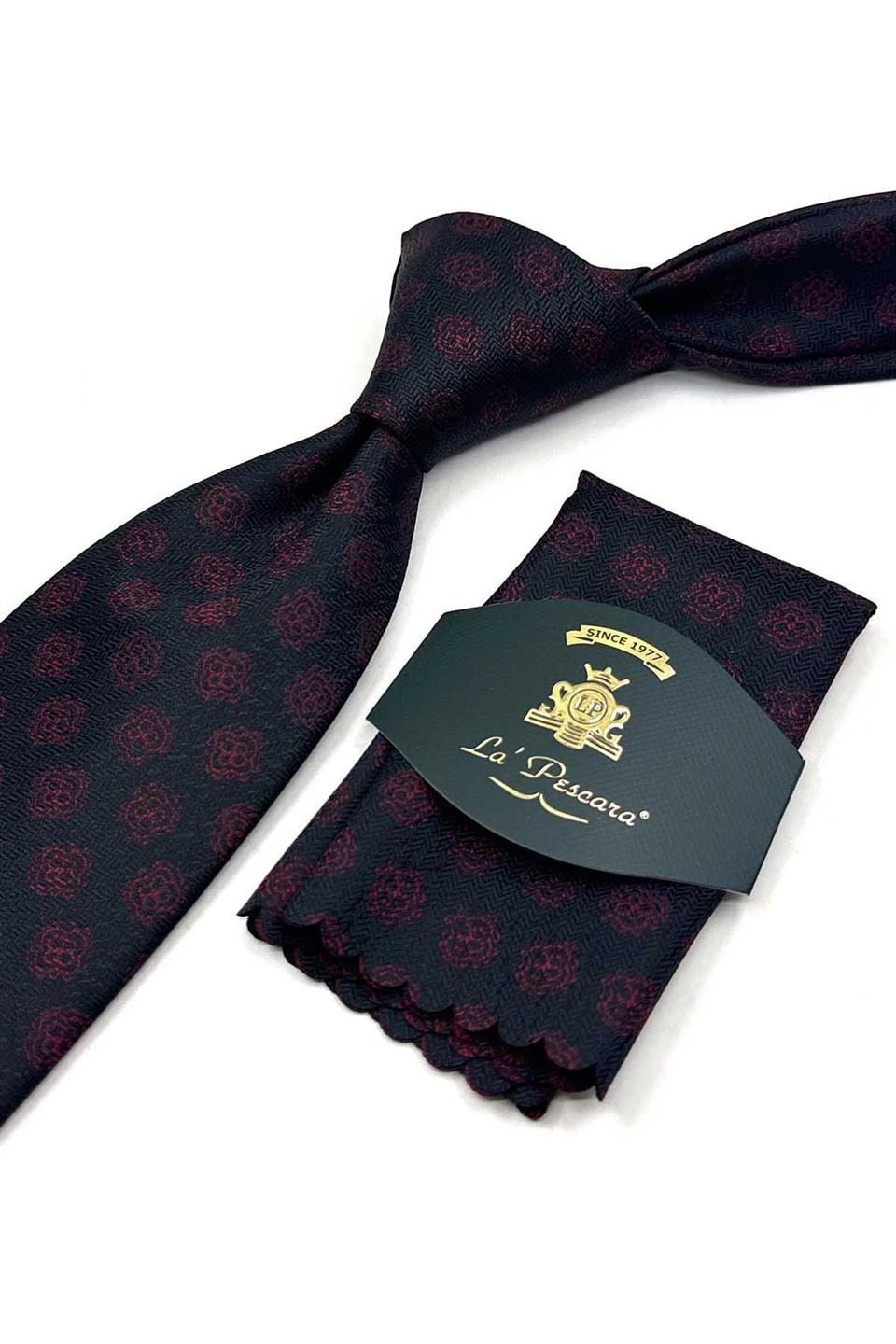 Siyah Motif Desen Mendilli Klasik Kravat KK13543