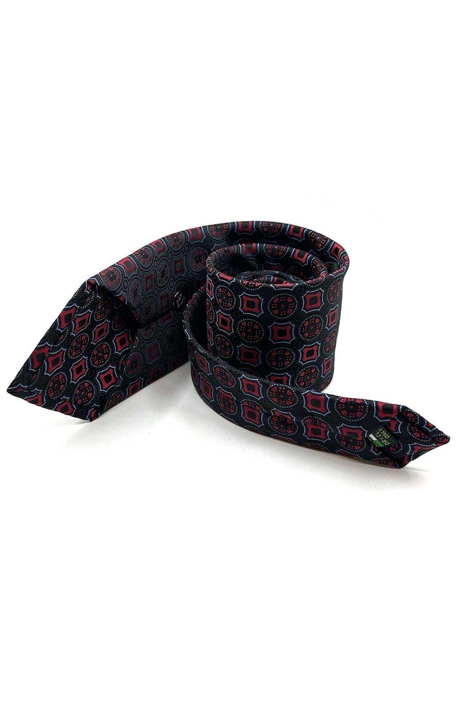 Siyah Motif Desen Mendilli Klasik Kravat KK12952