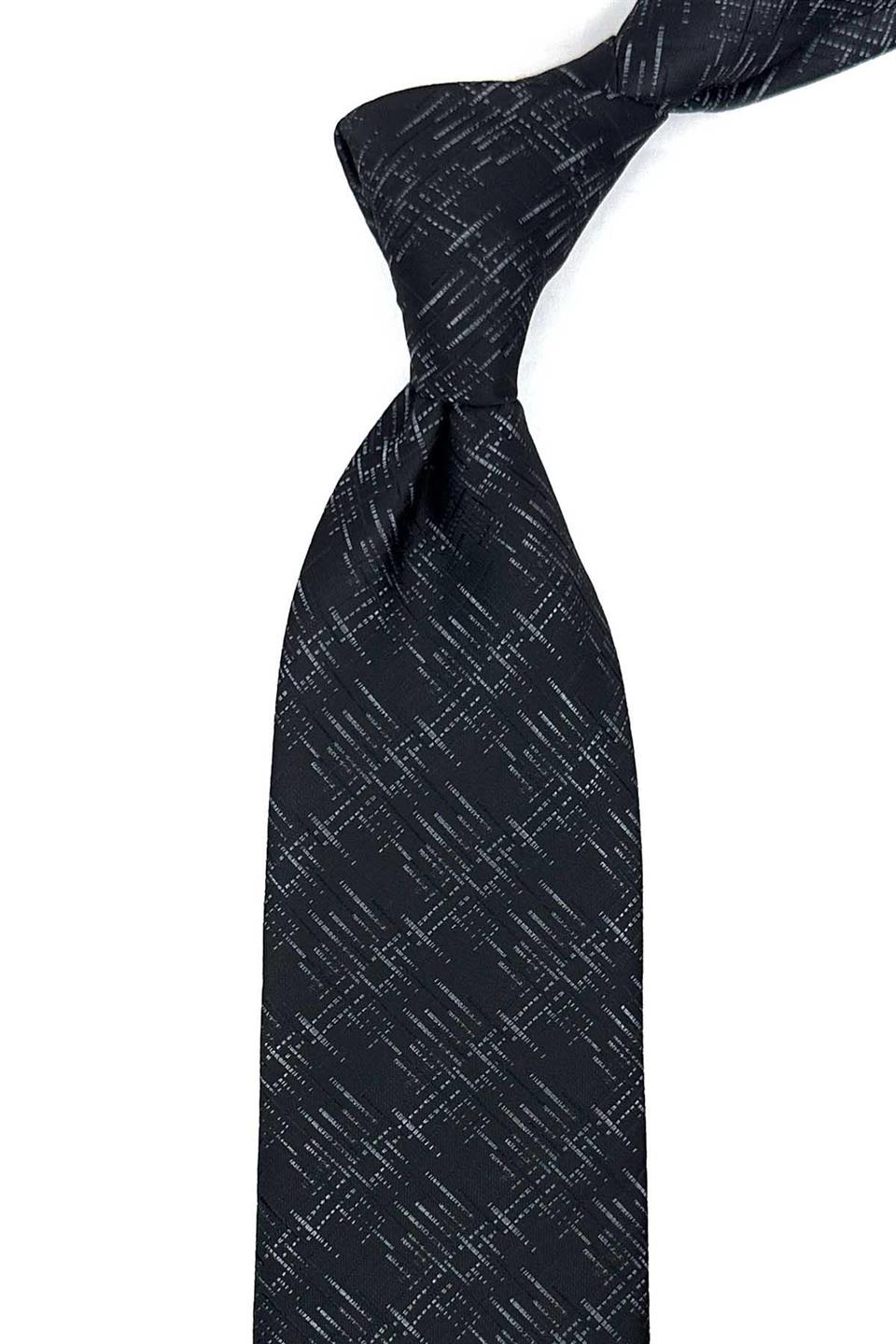 Siyah Motif Desen Mendilli Klasik Kravat KK12439