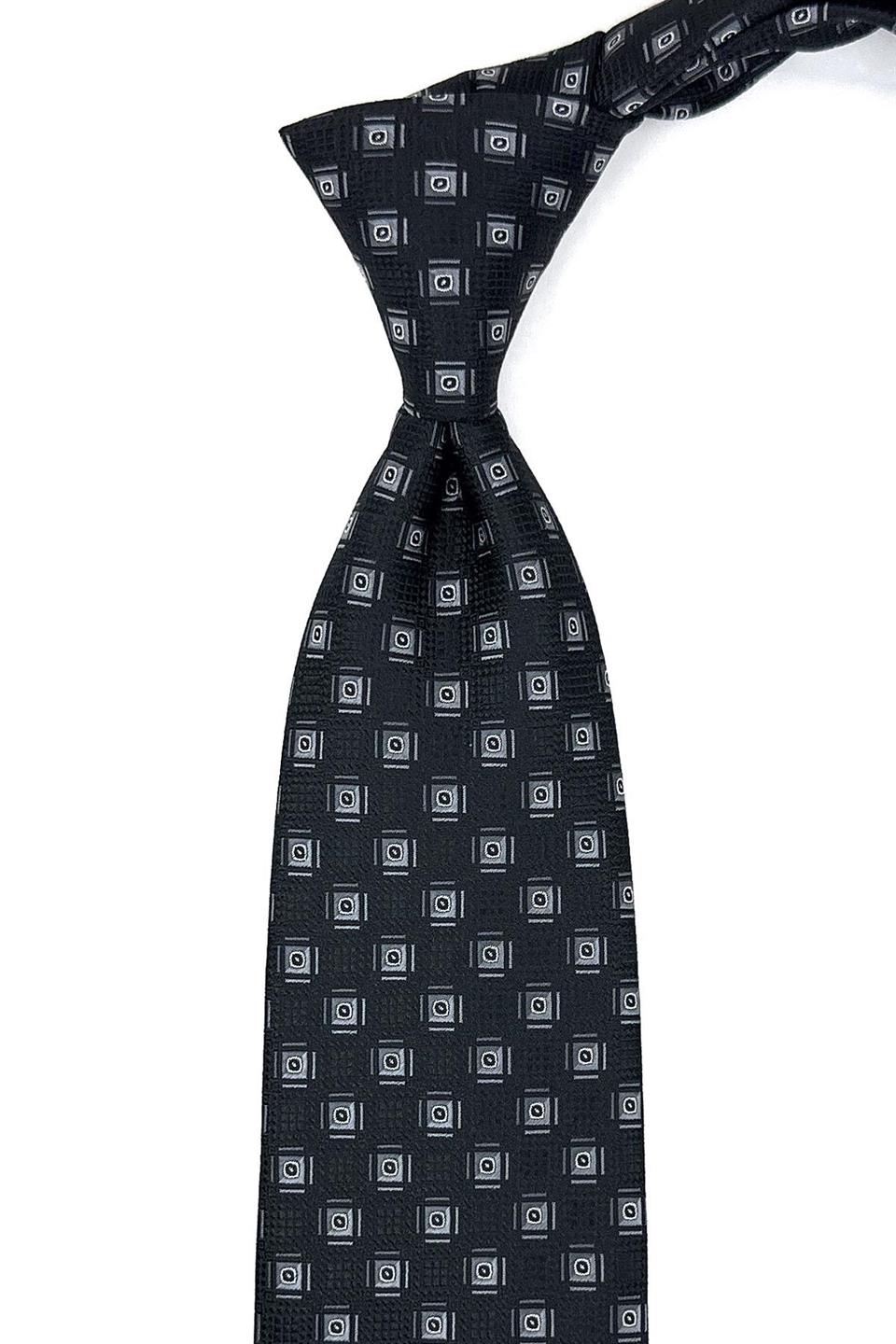 Siyah Motif Desen Mendilli Klasik Kravat KK11061