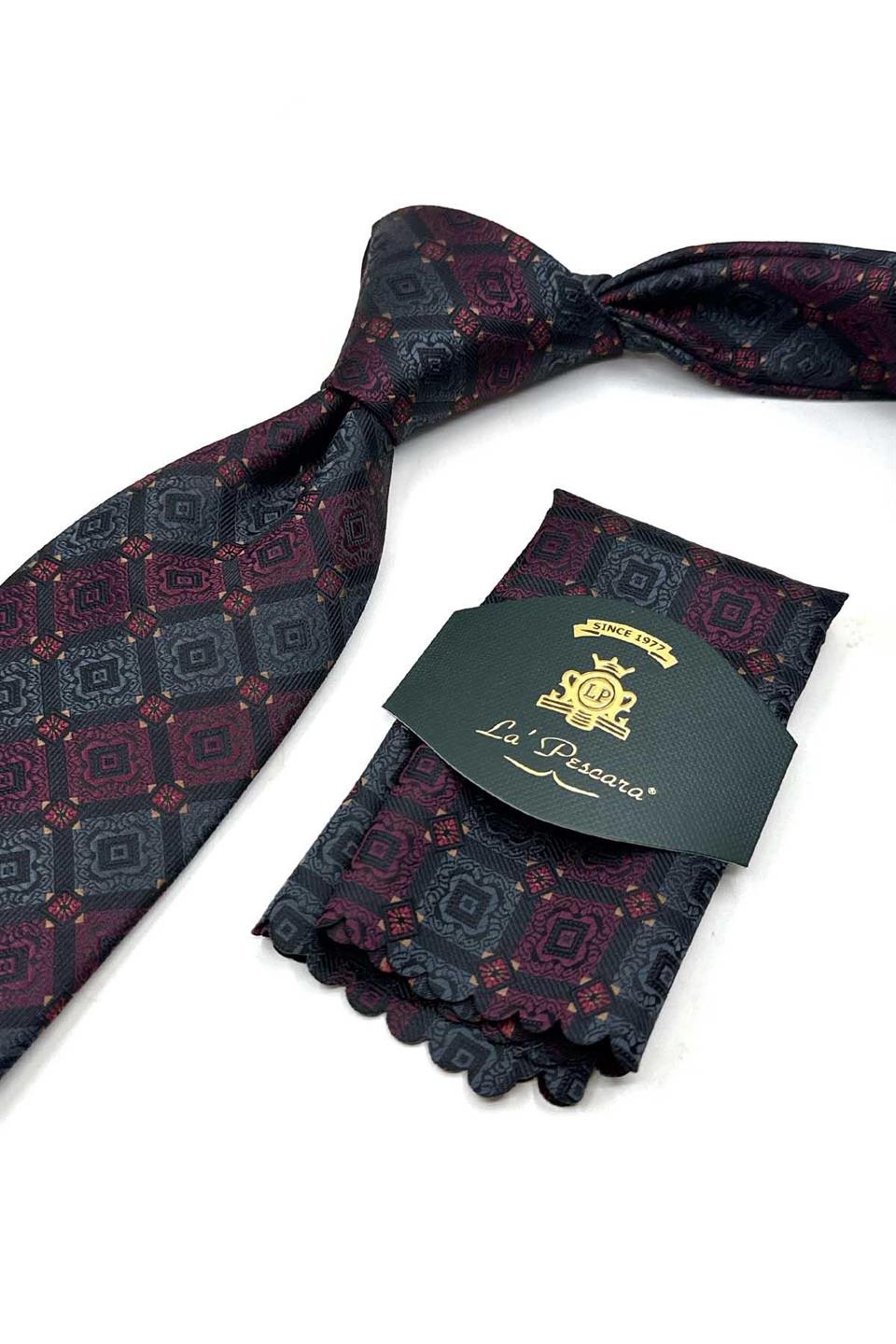 Siyah Motif Desen Mendilli Klasik Kravat KK13429