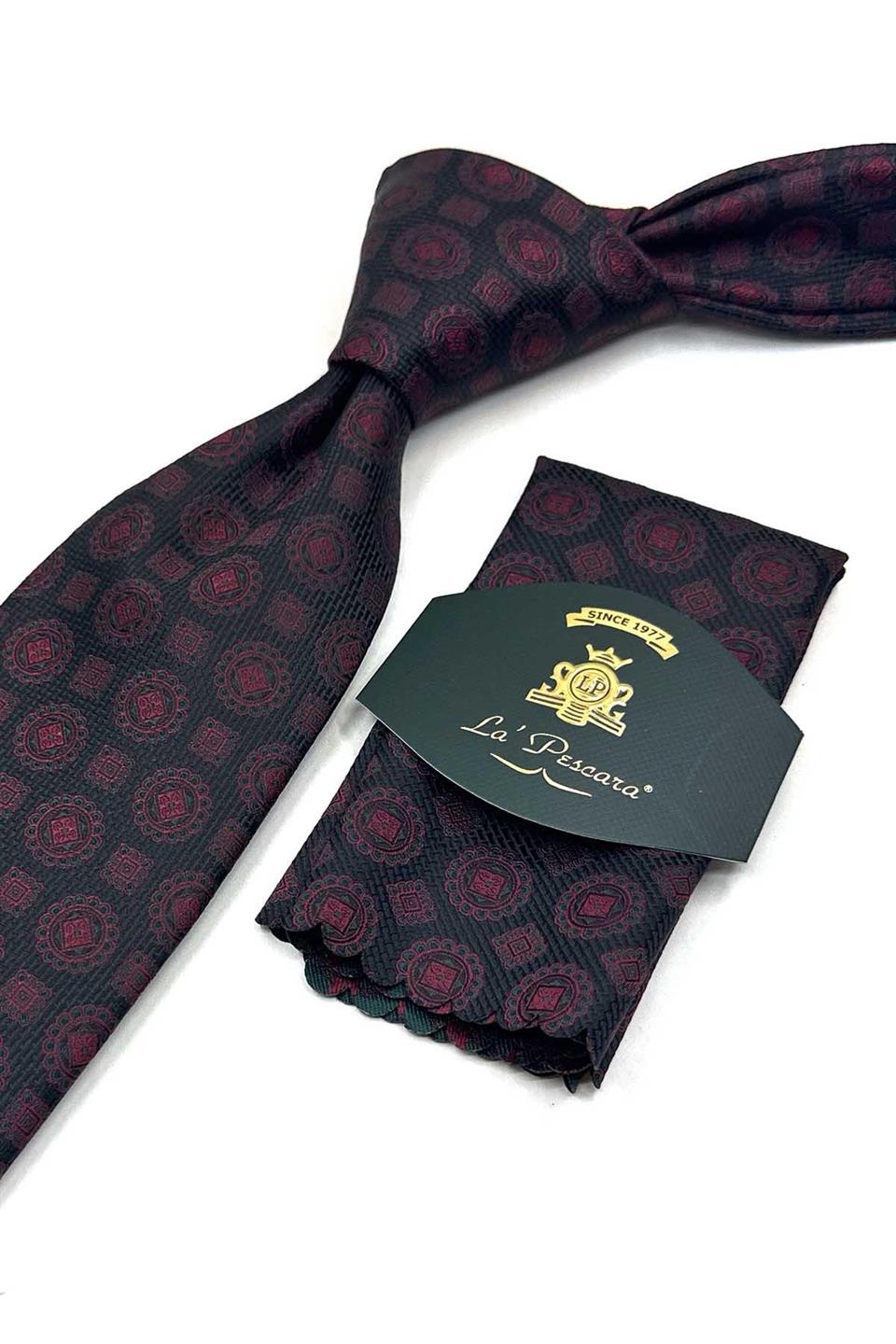 Siyah Motif Desen Mendilli Klasik Kravat KK13534