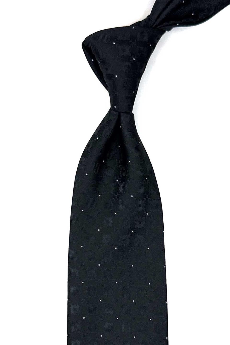 Siyah Motif Desen Mendilli Klasik Kravat KK12572