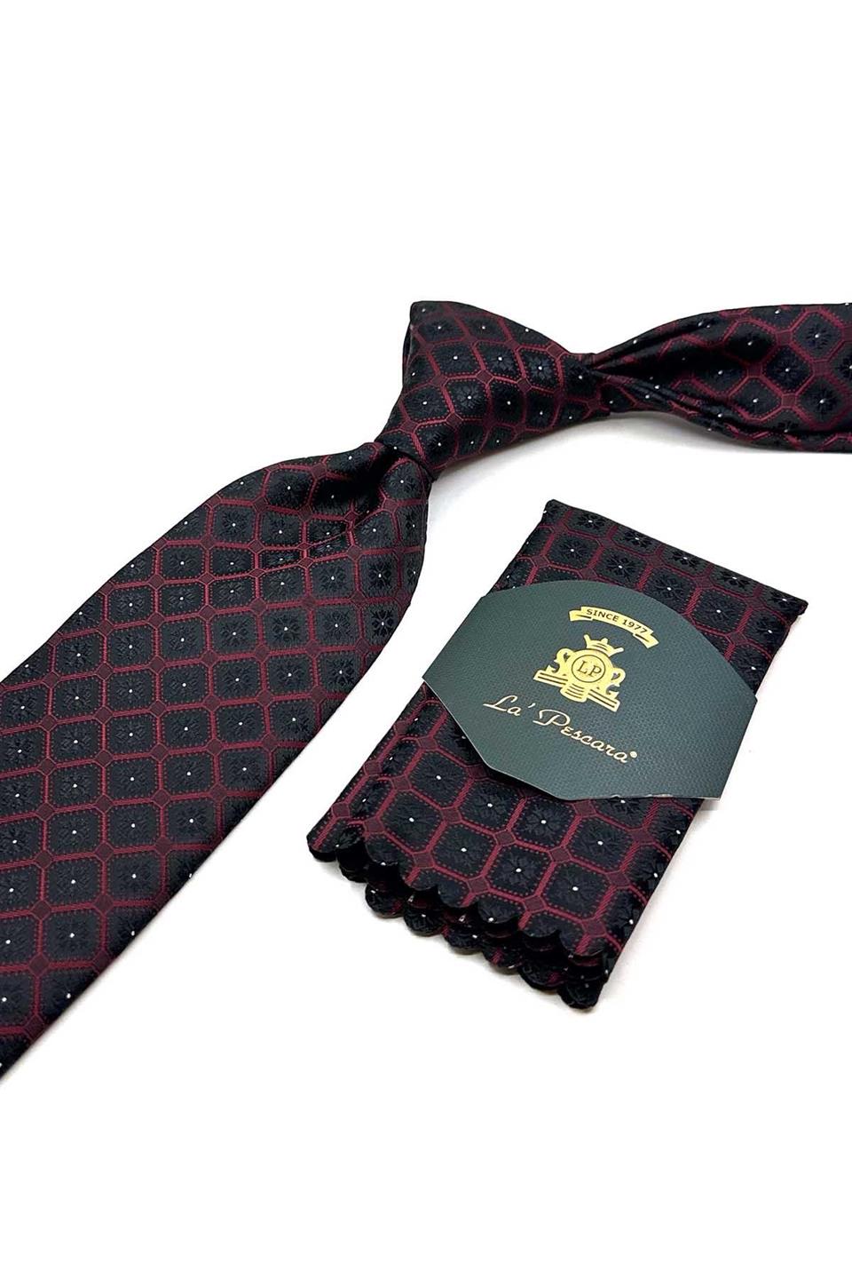 Siyah Motif Desen Mendilli Klasik Kravat KK12851