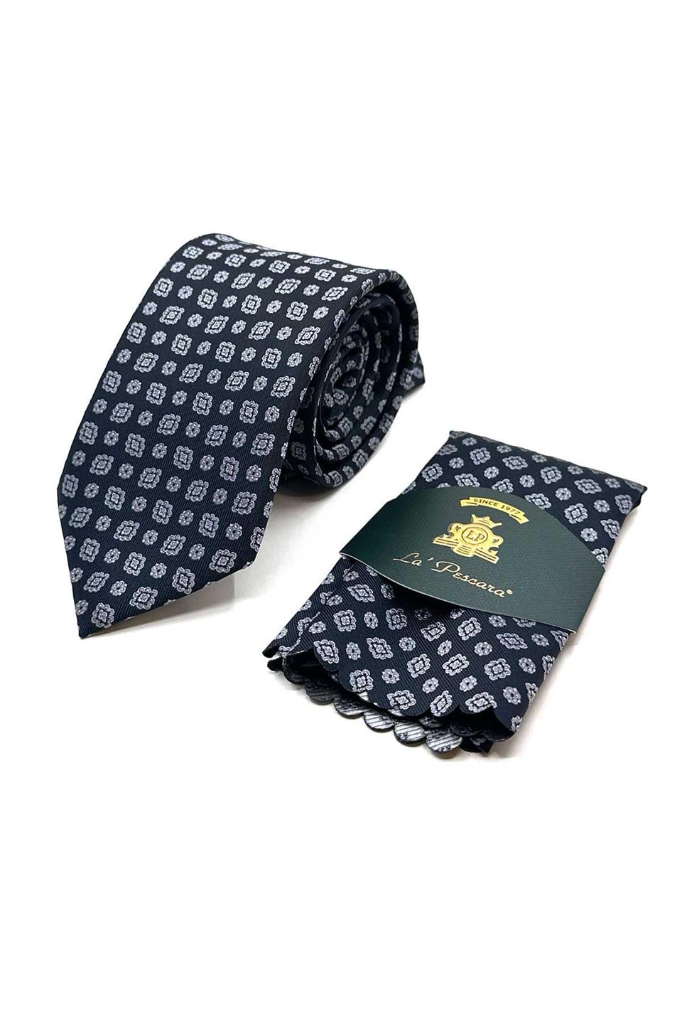 Siyah Motif Desen Mendilli Klasik Kravat KK12988