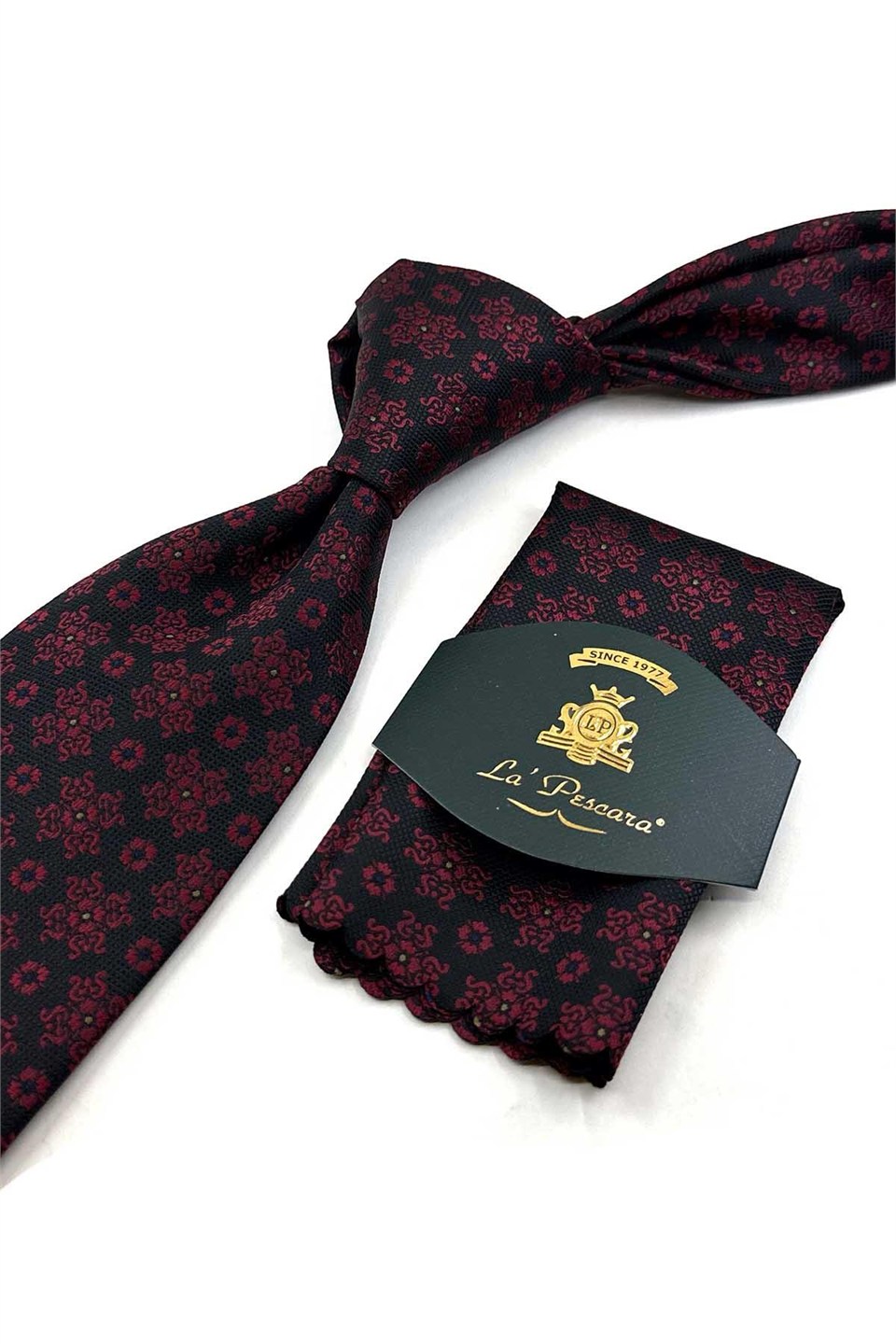 Siyah Motif Desen Mendilli Klasik Kravat KK14107