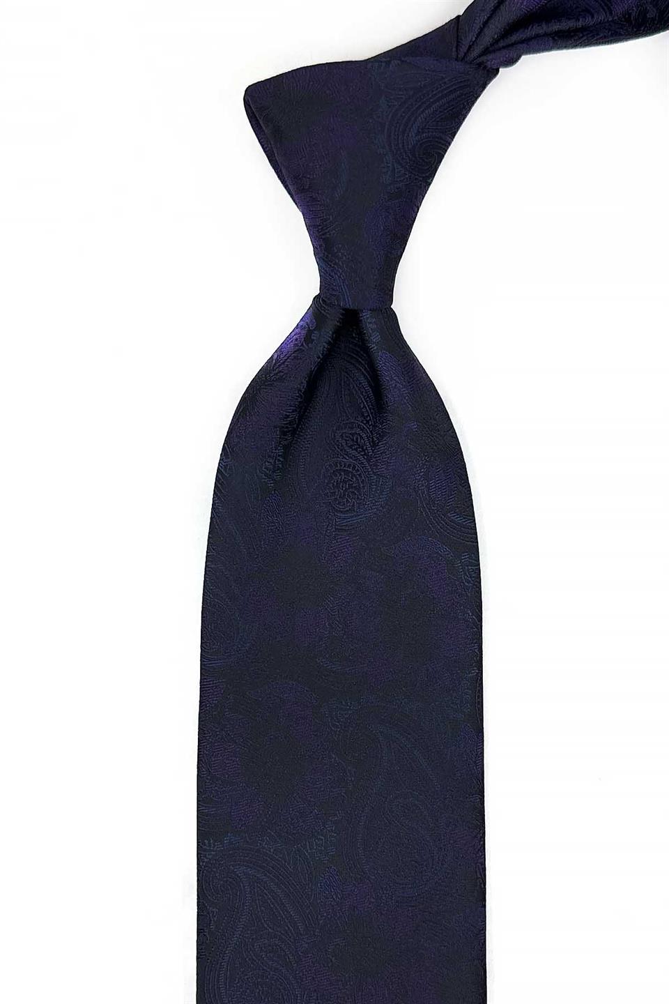 Siyah - Mürdüm Çiçek Desen Mendilli Klasik Kravat KK12948