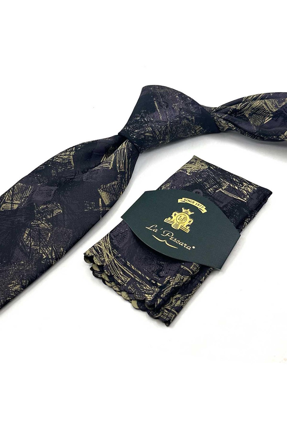 Siyah Mürdüm Motif Desen Mendilli Klasik Kravat KK13746