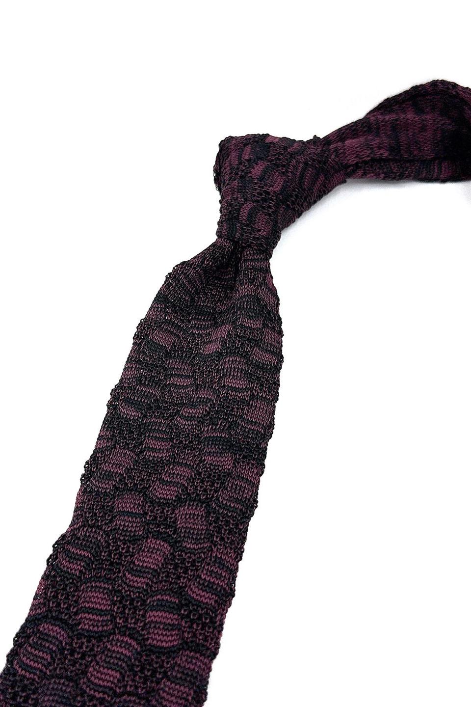 Siyah - Mürdüm Motif Desen Örgü Kravat ÖR8357