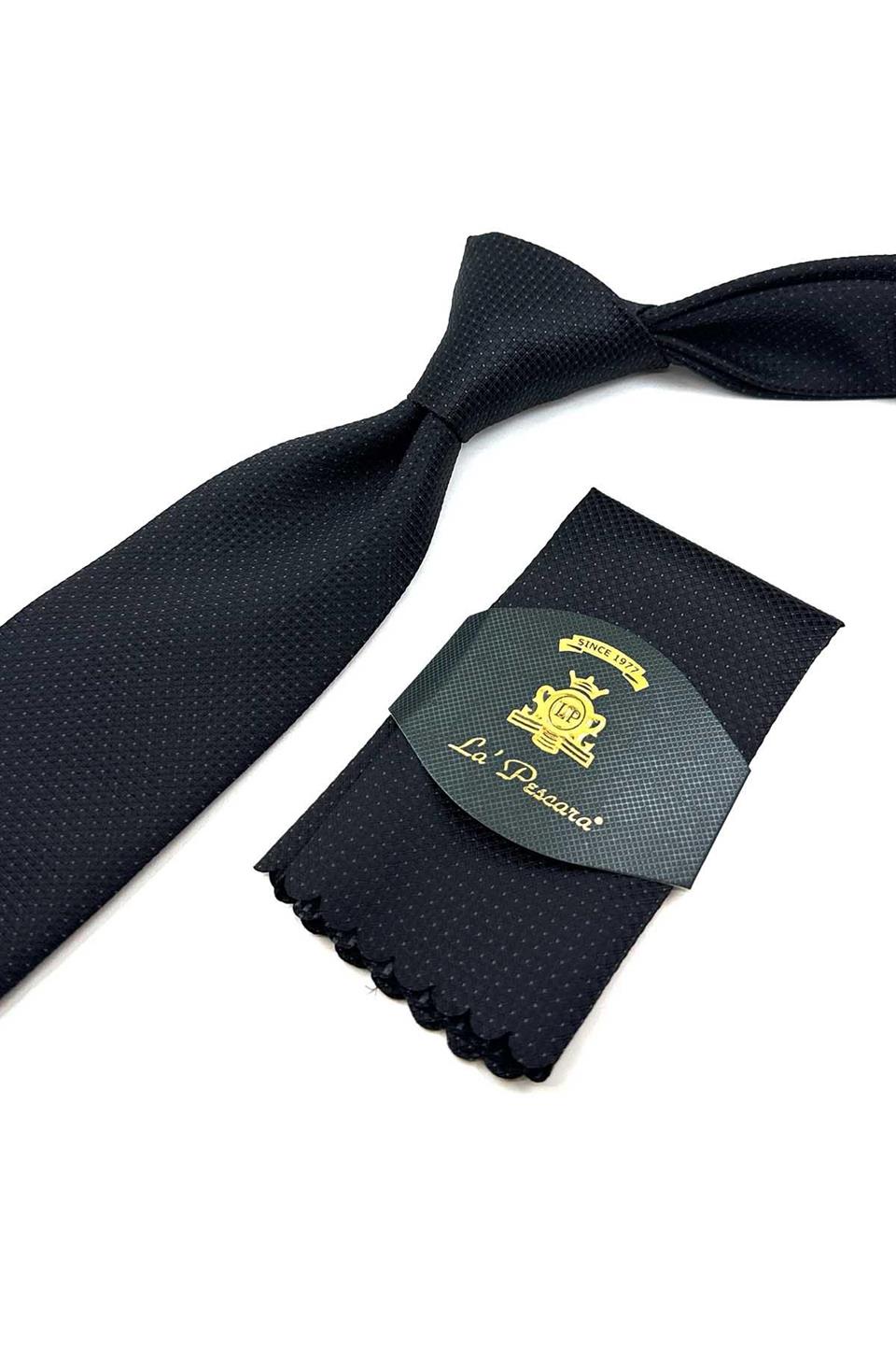 Siyah Nokta Desen Mendilli Klasik Kravat KK12339