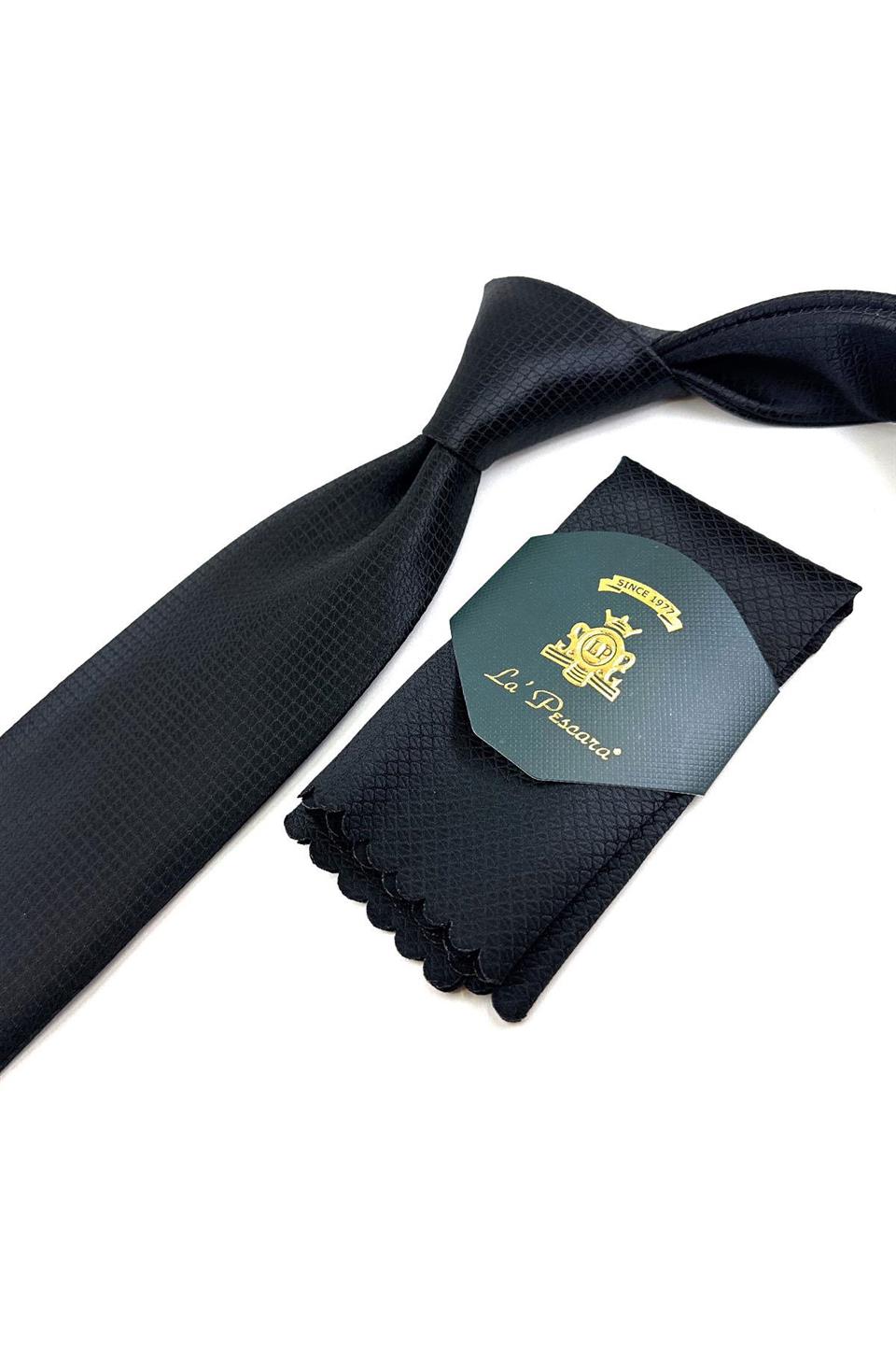 Siyah Nokta Desen Mendilli Klasik Kravat KK11112