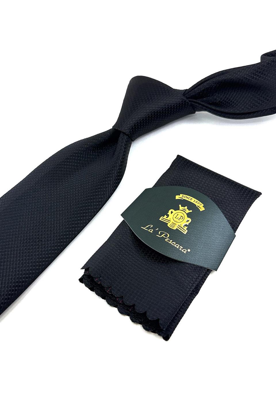 Siyah Nokta Desen Mendilli Klasik Kravat KK11955