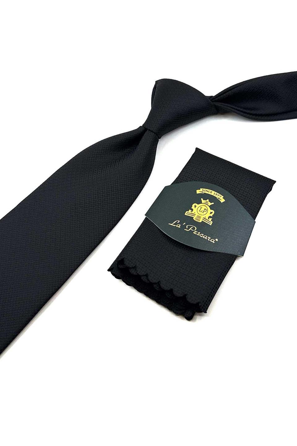 Siyah Nokta Desen Mendilli Klasik Kravat KK12502