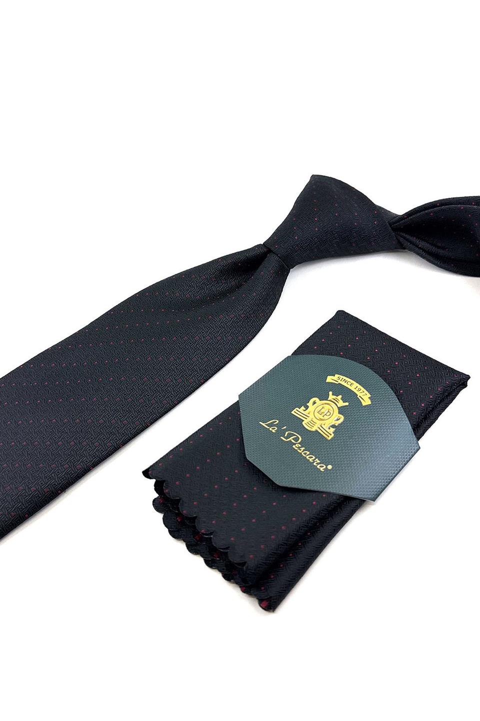 Siyah Nokta Desen Mendilli Klasik Kravat KK11197