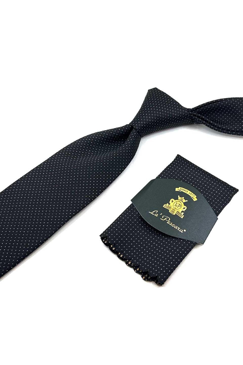 Siyah Nokta Desen Mendilli Klasik Kravat KK12334