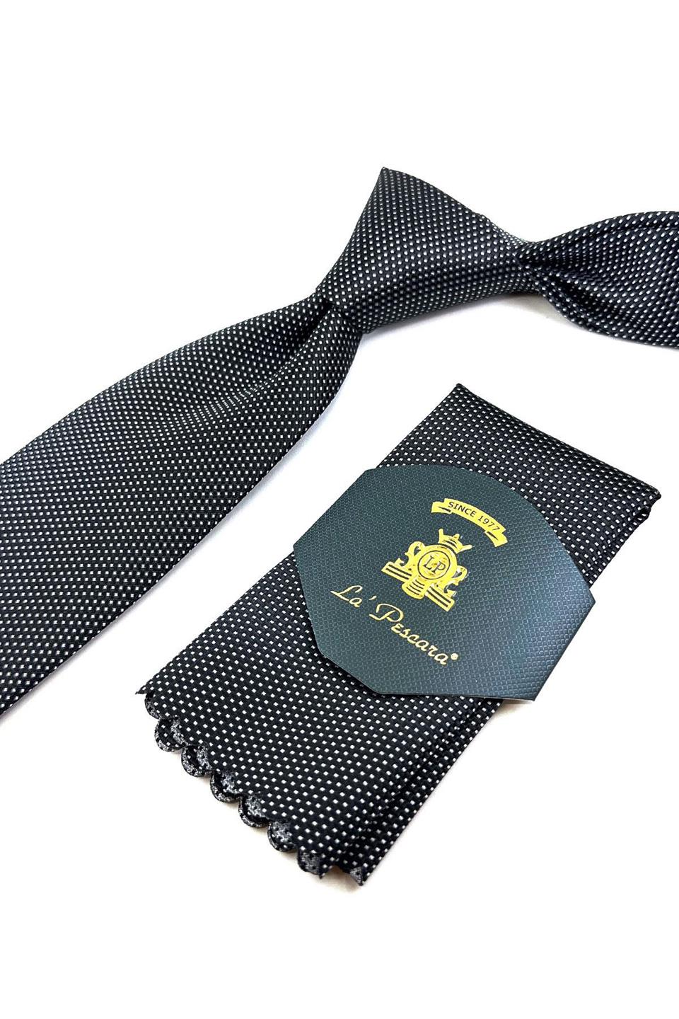 Siyah Nokta Desen Mendilli Klasik Kravat KK11209