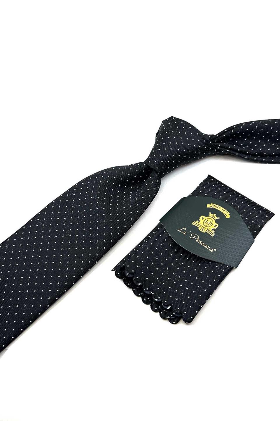 Siyah Nokta Desen Mendilli Klasik Kravat KK12479