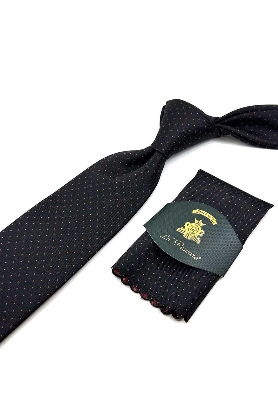 Siyah Nokta Desen Mendilli Klasik Kravat KK12475