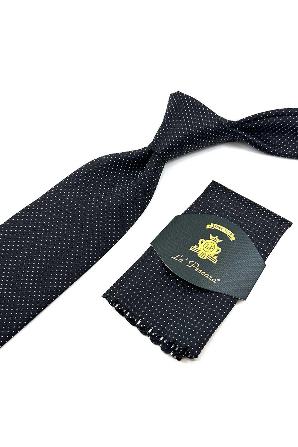 Siyah Nokta Desen Mendilli Klasik Kravat KK12341