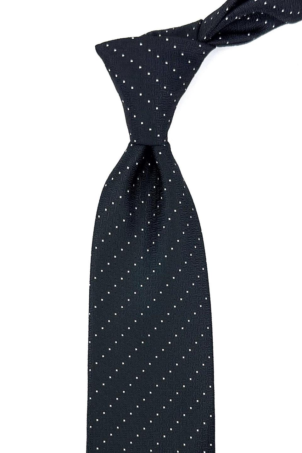 Siyah Nokta Desen Mendilli Klasik Kravat KK11201