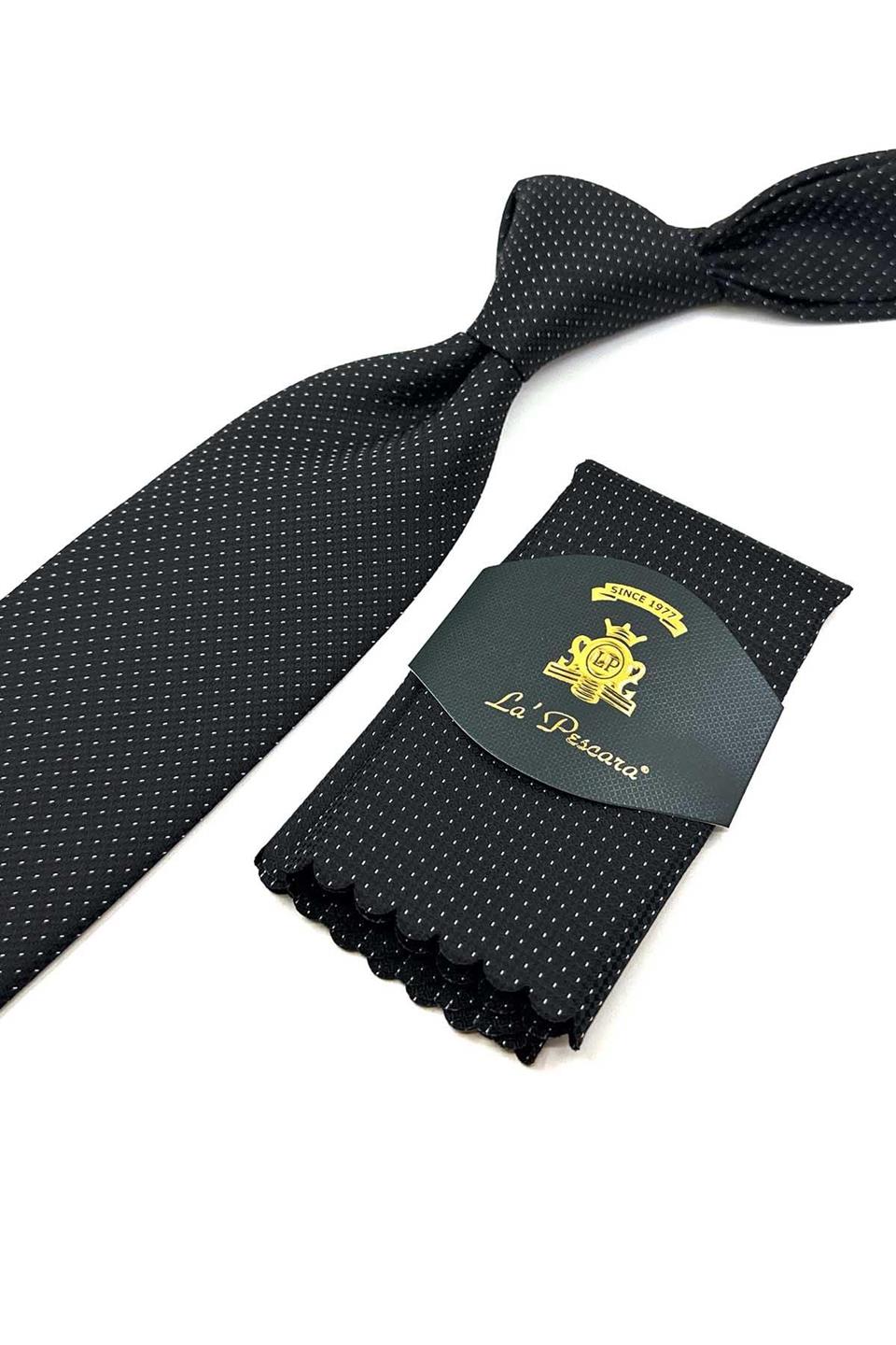 Siyah Nokta Desen Mendilli Klasik Kravat KK12500