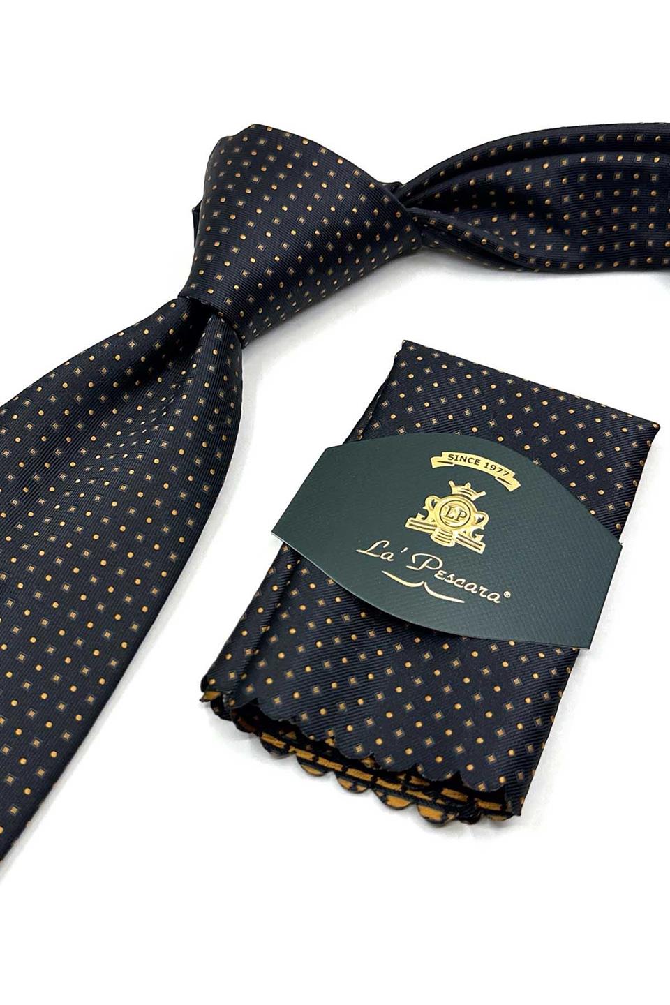 Siyah Nokta Desen Mendilli Klasik Kravat KK13423