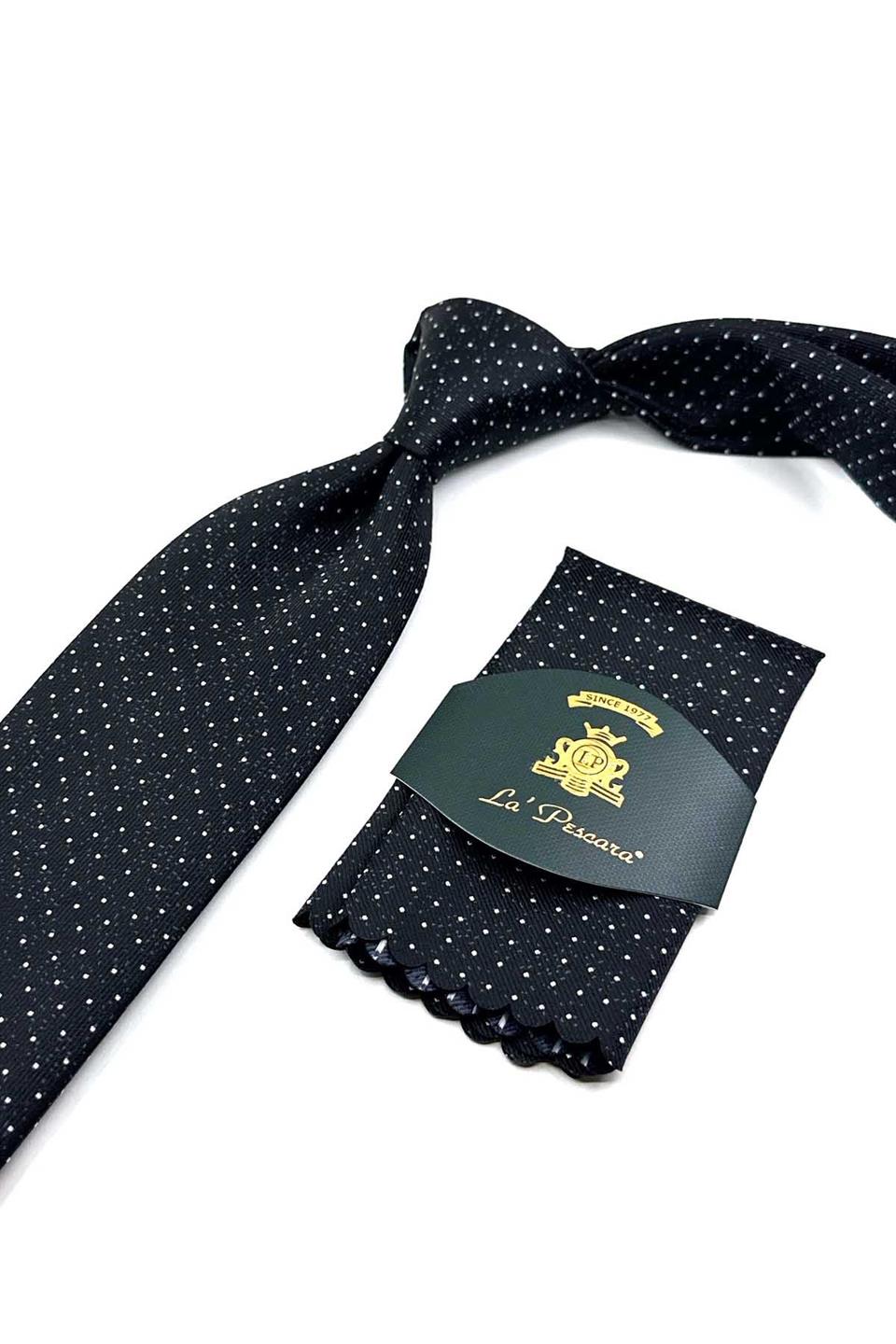 Siyah Nokta Desen Mendilli Klasik Kravat KK12523