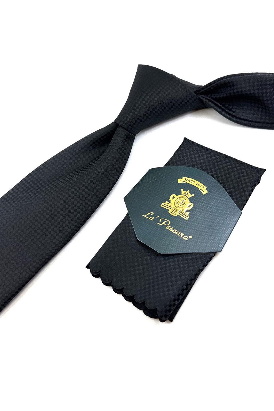 Siyah Nokta Desen Mendilli Klasik Kravat KK11127