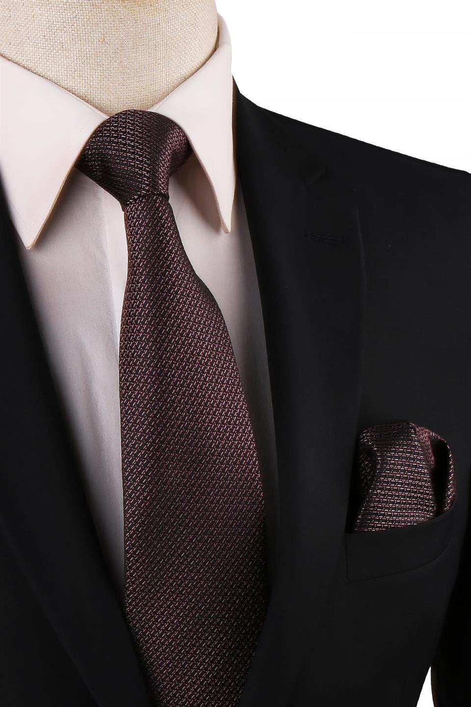 Siyah Nokta Desen Mendilli Klasik Kravat KK10769