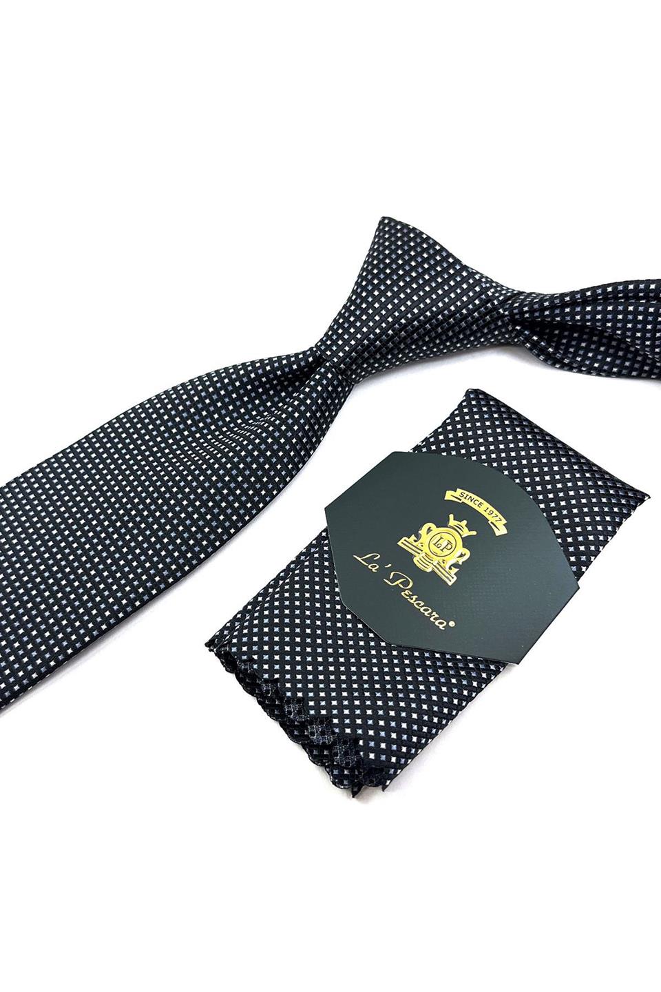 Siyah Nokta Desen Mendilli Klasik Kravat KK11427