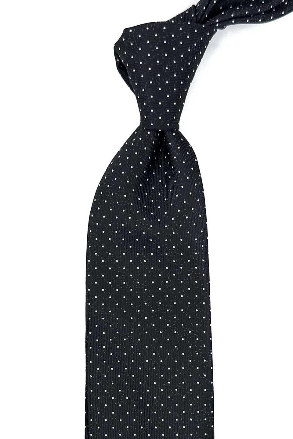 Siyah Nokta Desen Mendilli Klasik Kravat KK12479