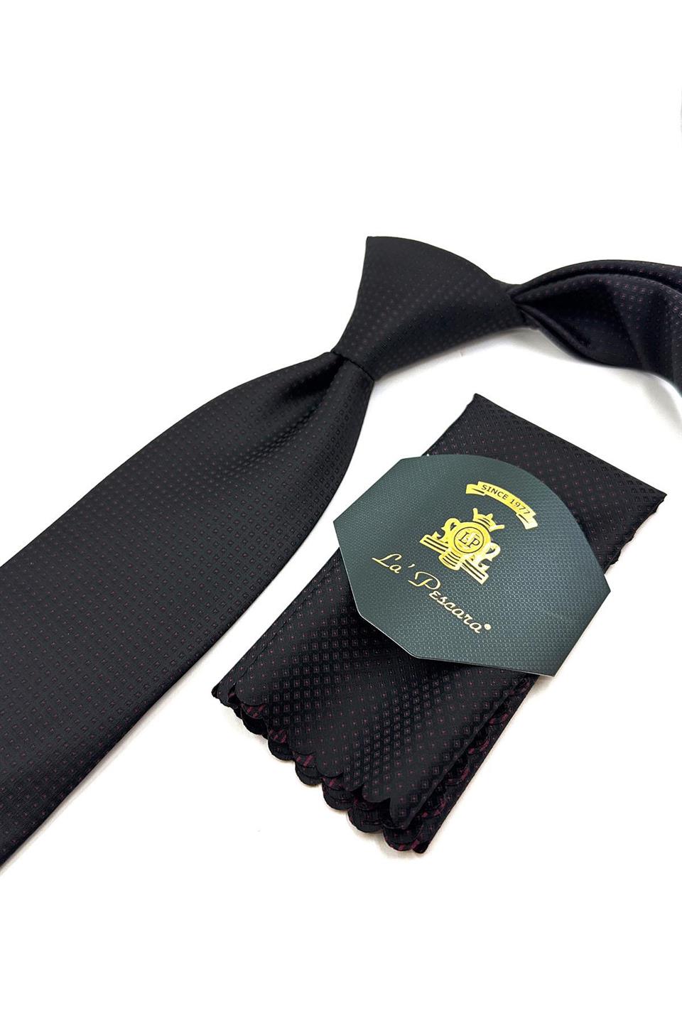 Siyah Nokta Desen Mendilli Klasik Kravat KK11056