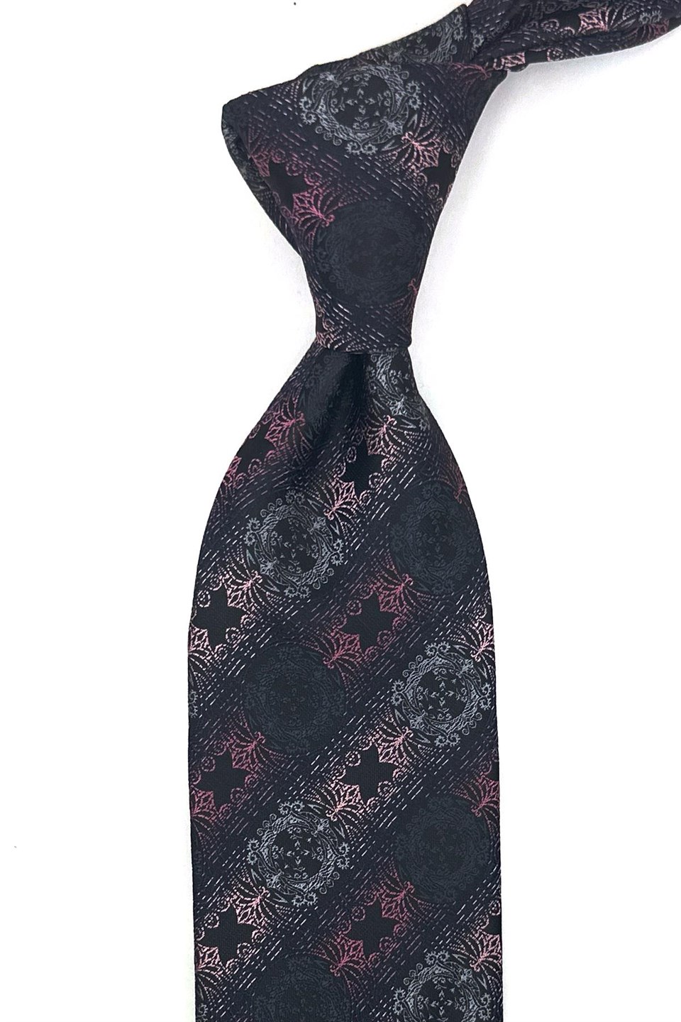 Siyah Pembe Motif Desen Mendilli Klasik Kravat KK13723