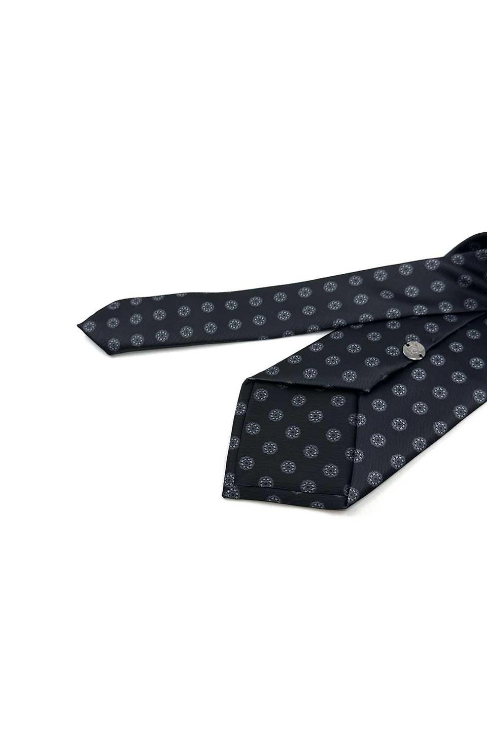 Siyah Puantiye Desen Baskılı Mendilli Klasik Kravat KK13354