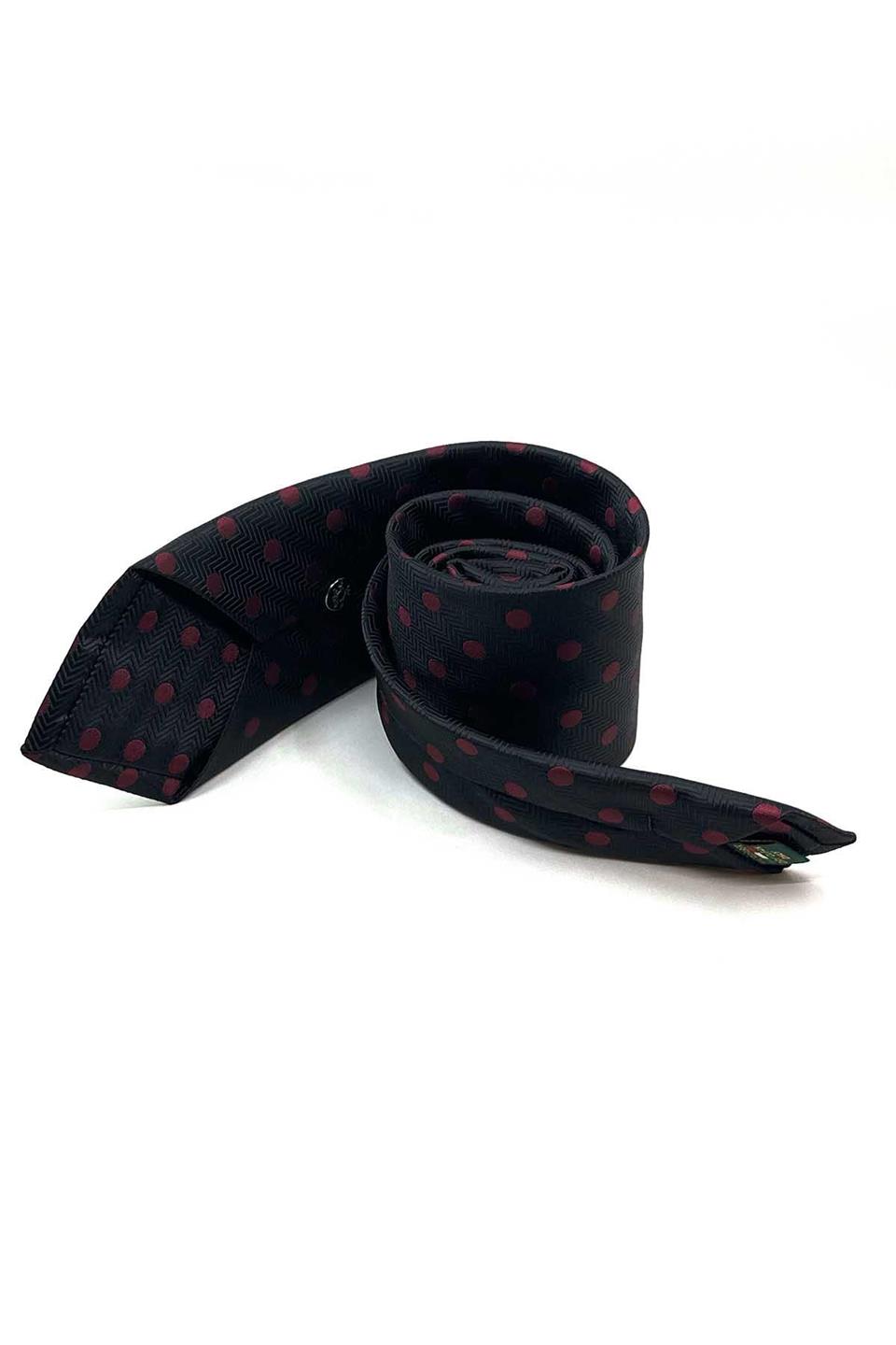 Siyah Puantiye Desen Mendilli Klasik Kravat KK13095