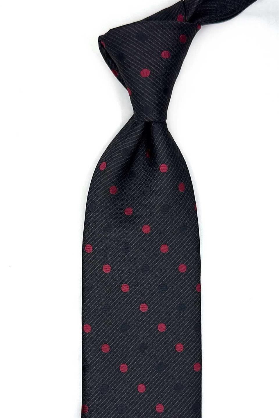 Siyah Puantiye Desen Mendilli Klasik Kravat KK13473