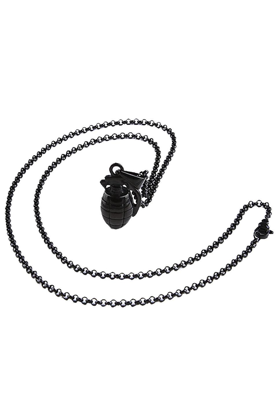 Siyah Renk El Bombası Çelik Kolye KLY132
