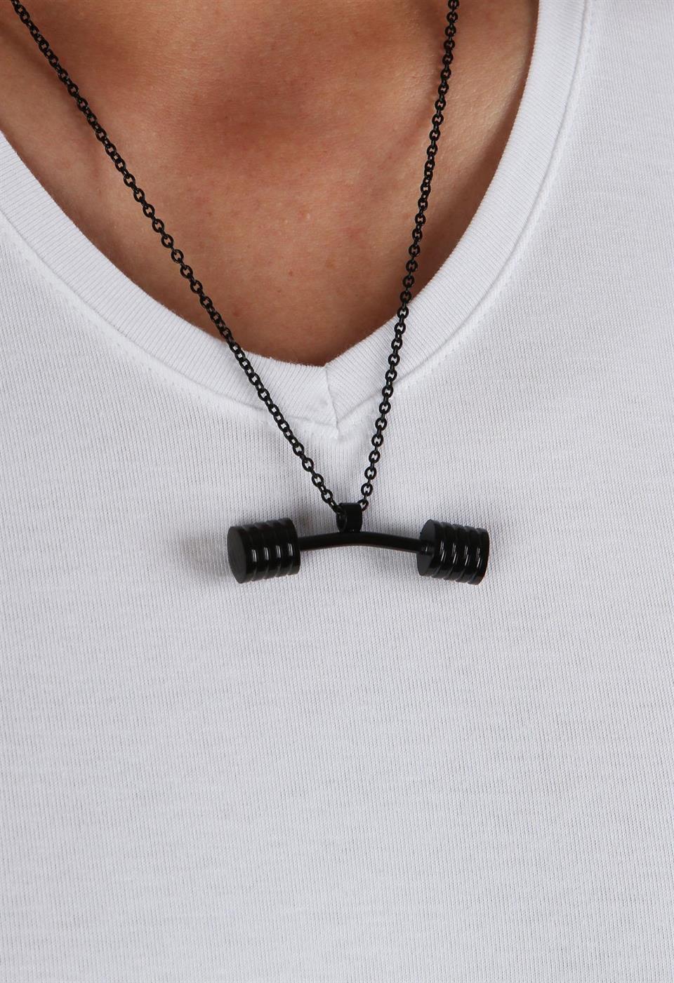 Siyah Renk Halter Paslanmaz Çelik Kolye KLY33