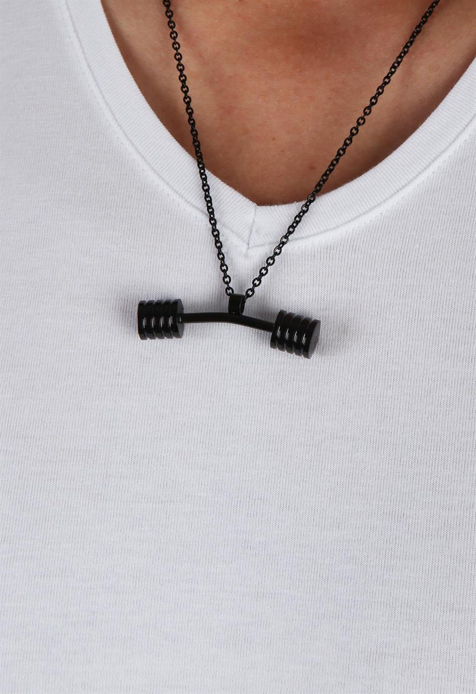 Siyah Renk Halter Paslanmaz Çelik Kolye KLY33