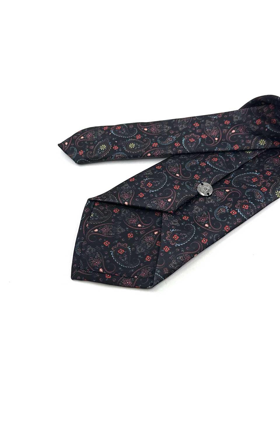 Siyah Şal Desen Baskılı Mendilli Klasik Kravat KK13348