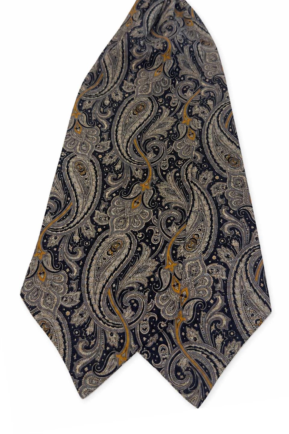 Siyah Şal Desen İtalyan İpek Ascot Kravat SAC112
