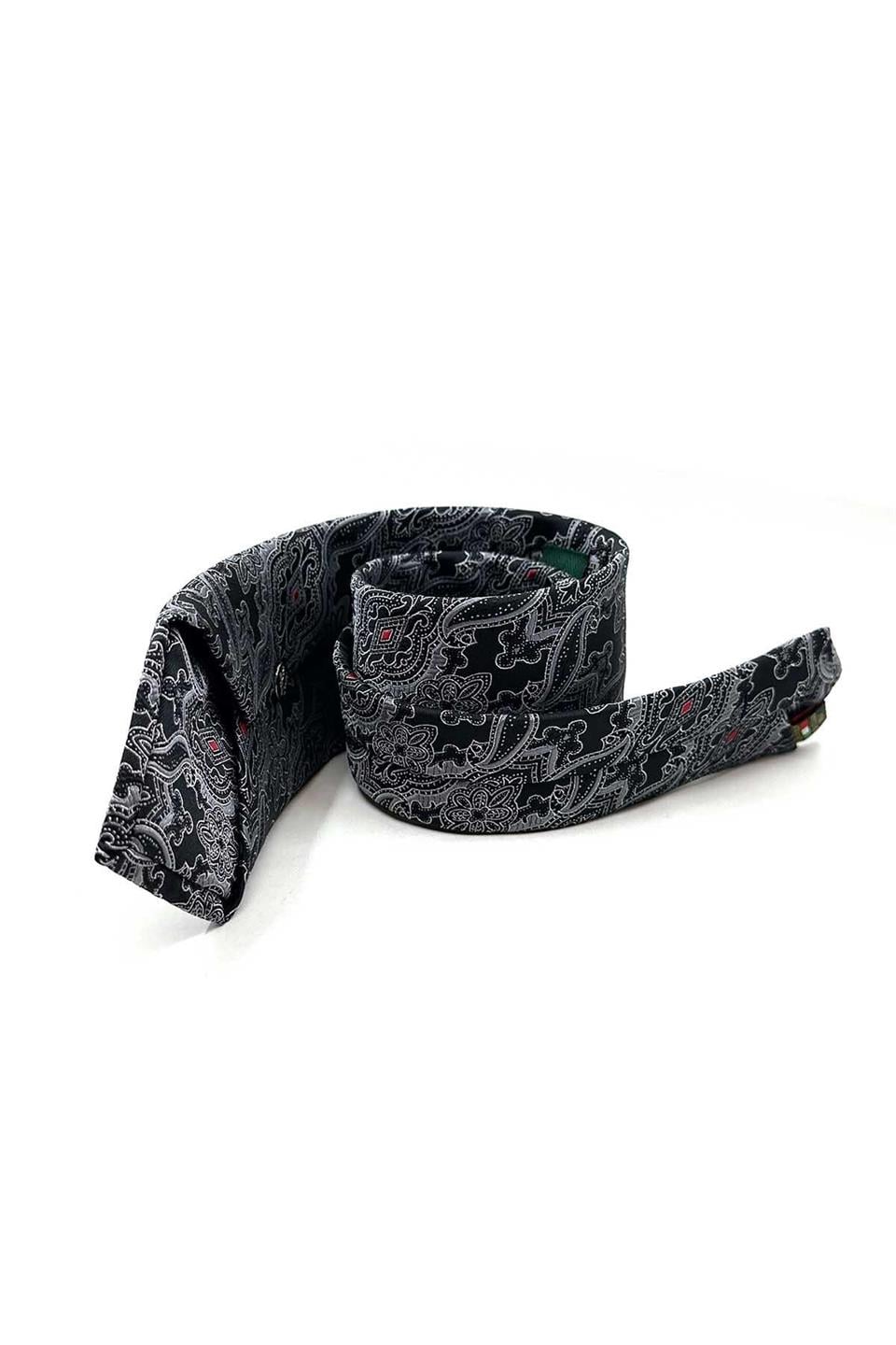 Siyah Şal Desen Mendilli Klasik Kravat KK12859