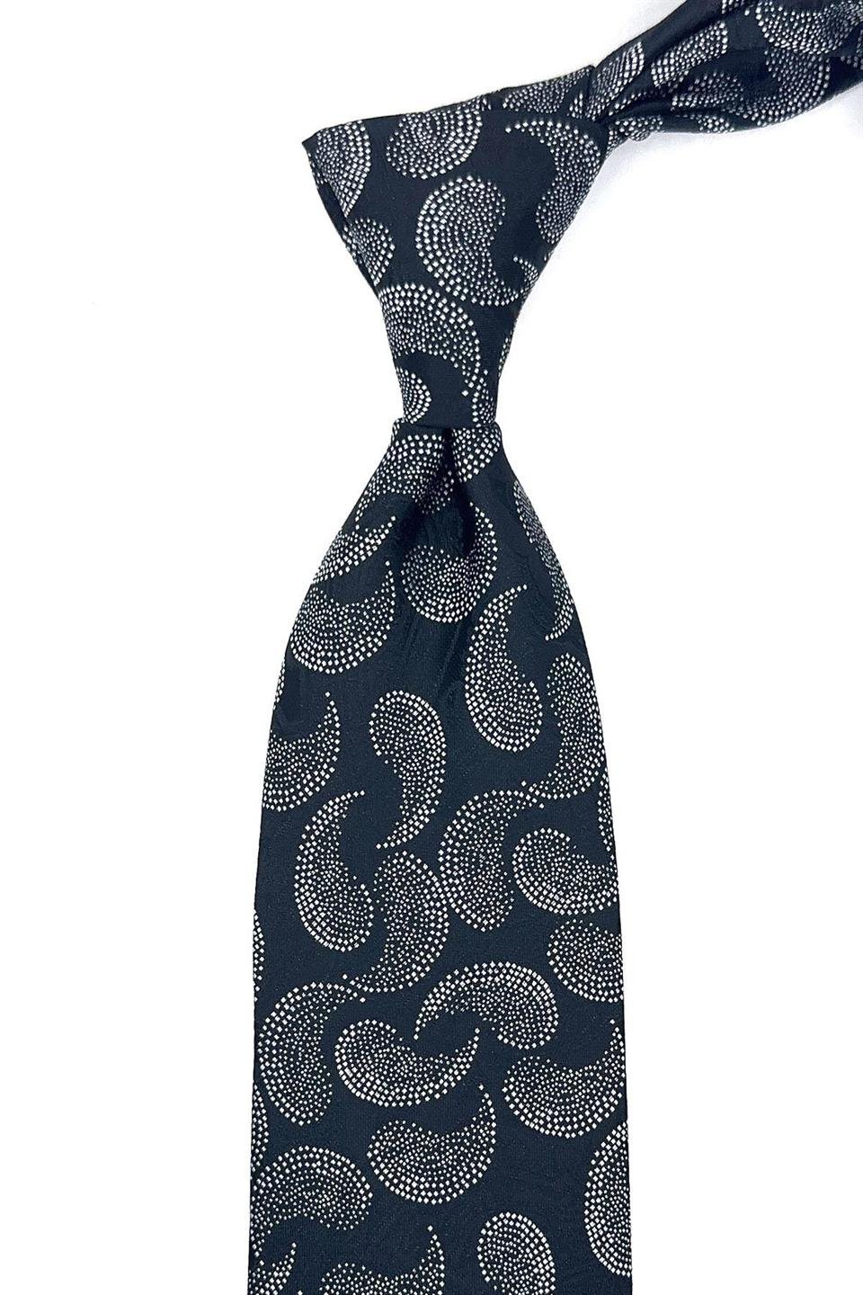 Siyah Şal Desen Mendilli Klasik Kravat KK11859