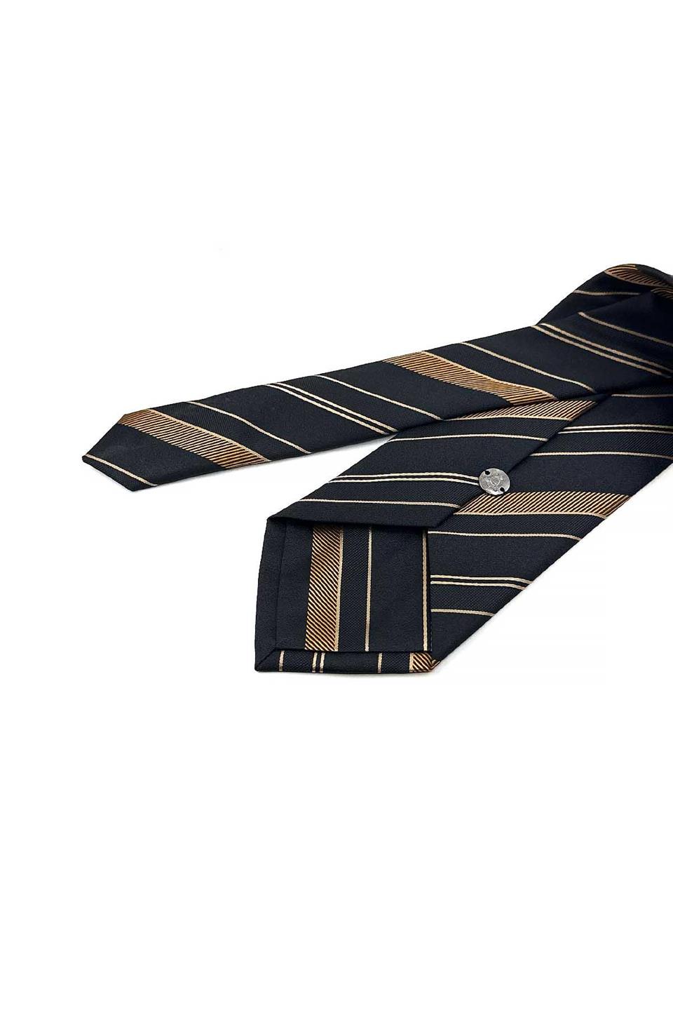 Siyah - Sarı Çizgi Desen Mendilli Klasik Kravat KK13209