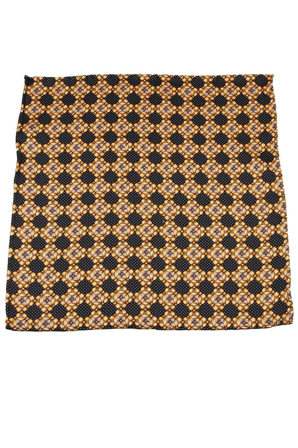 Siyah - Sarı Motif Baskılı İpek Mendil SPS114