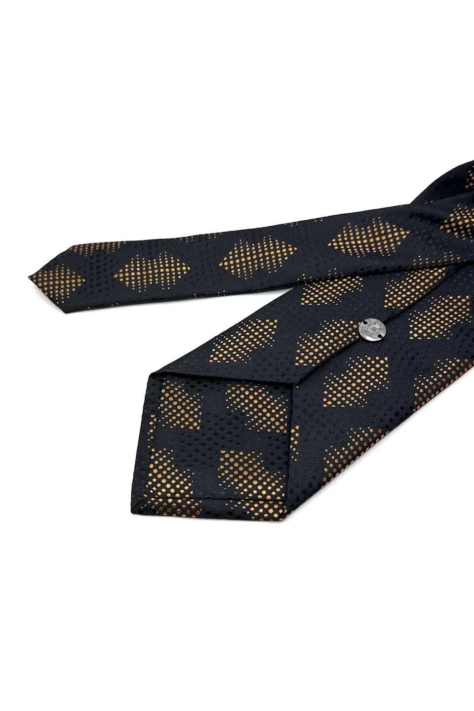 Siyah - Sarı Motif Desen Mendilli Klasik Kravat KK13418