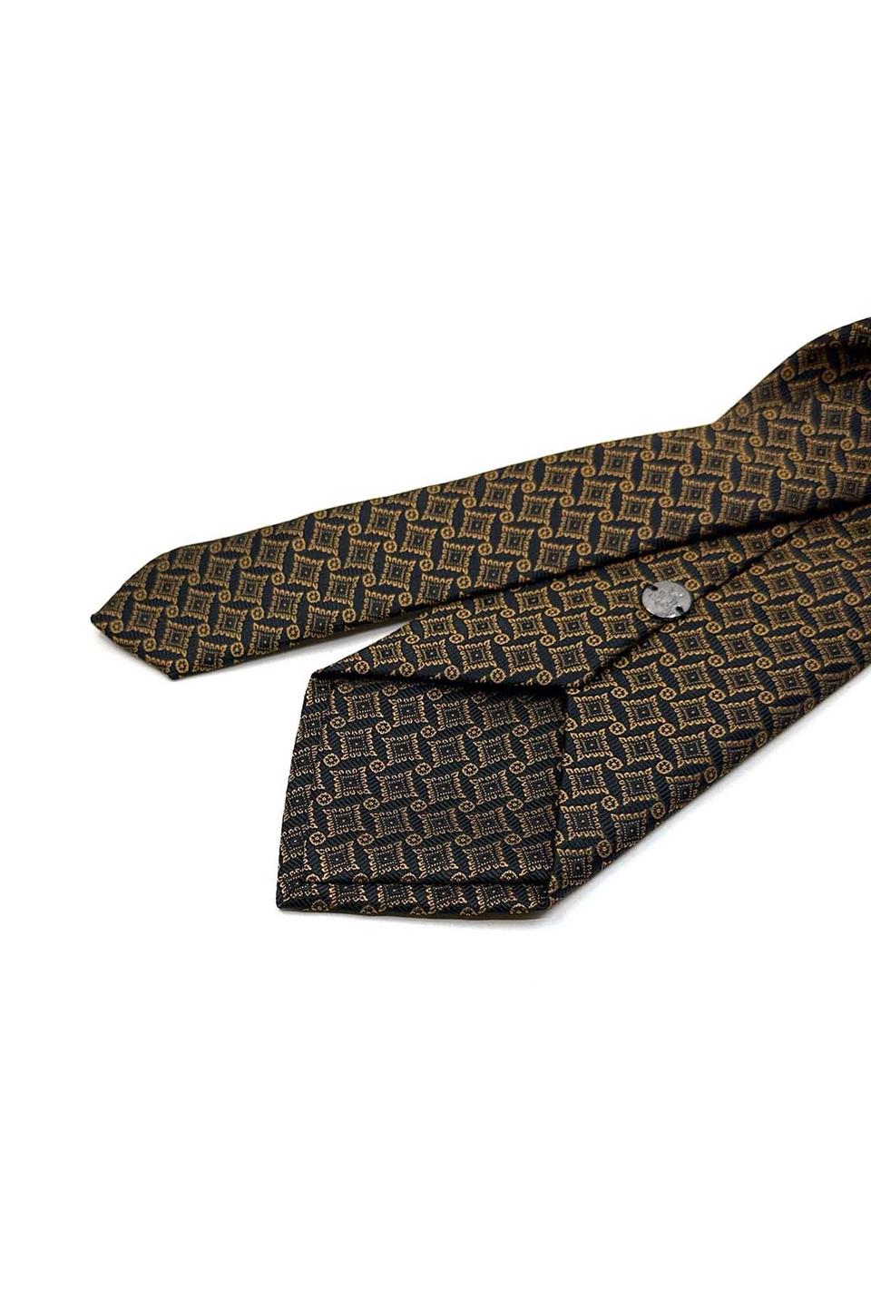 Siyah - Sarı Motif Desen Mendilli Klasik Kravat KK13469