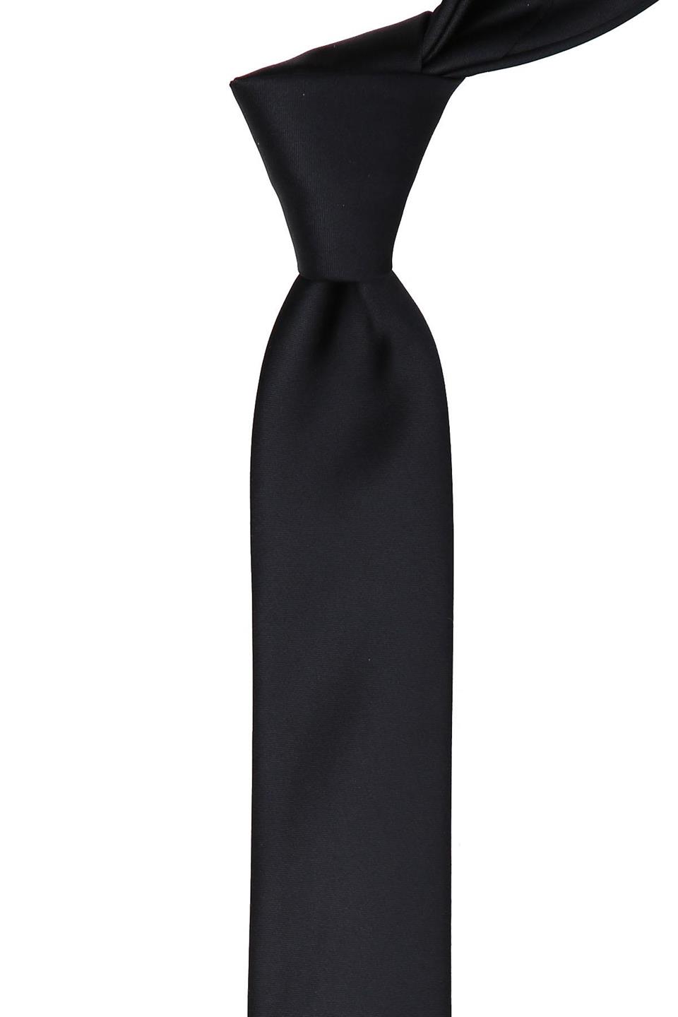 Siyah Saten Düz Çok İnce Kravat UST11