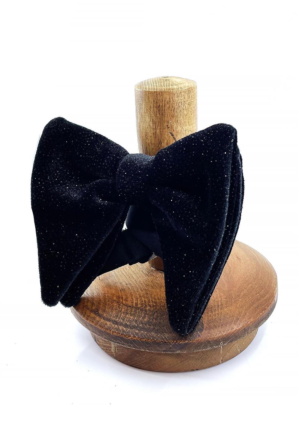 Siyah Simli Büyük Kadife Papyon P1700