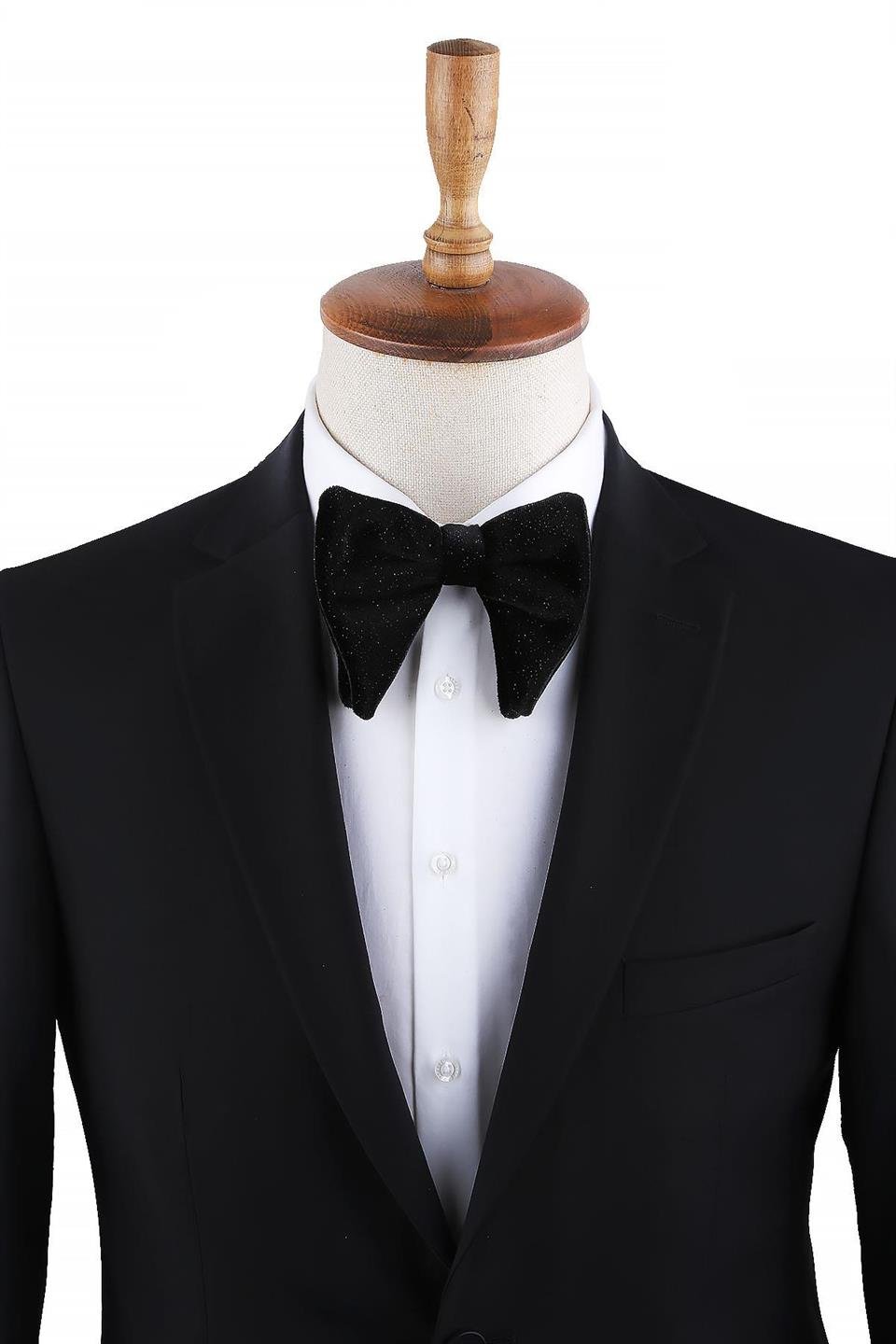 Siyah Simli Büyük Kadife Papyon P1700